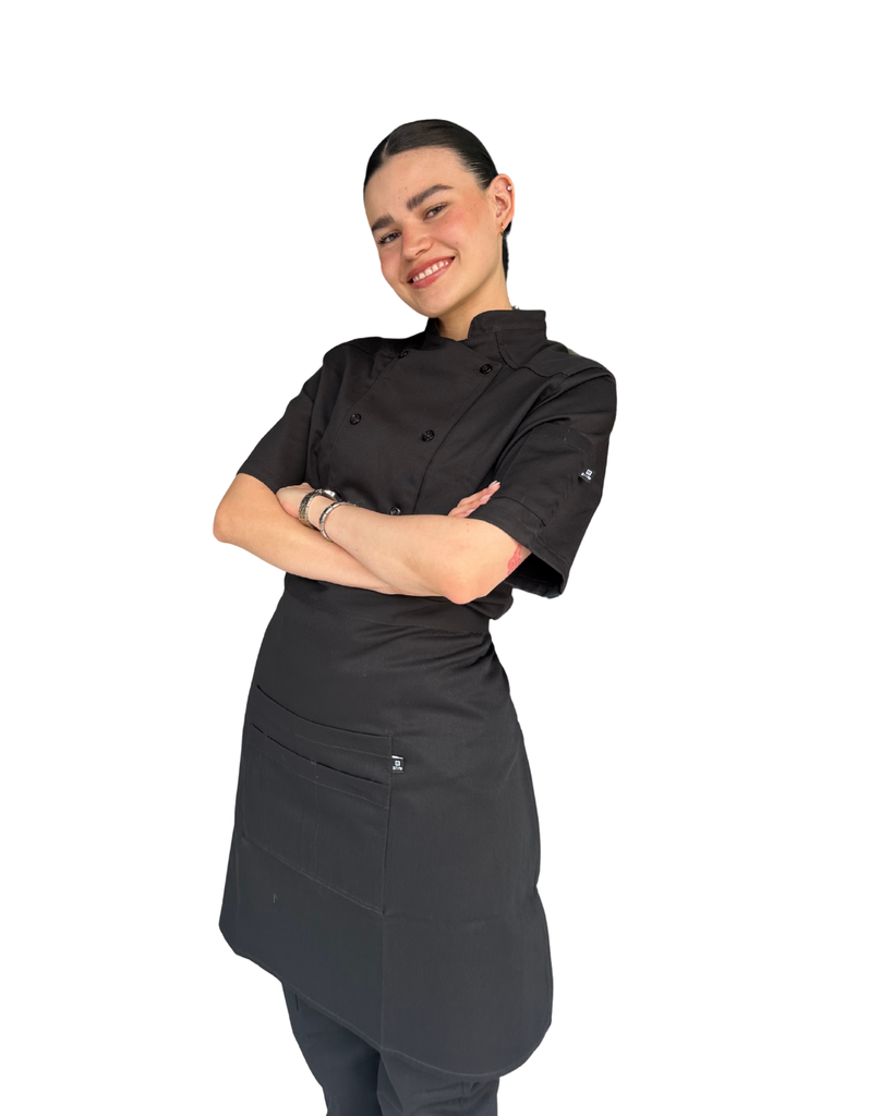 [R92302-010-M] zittro Medio mandil delantal chef Negro. R92351-001